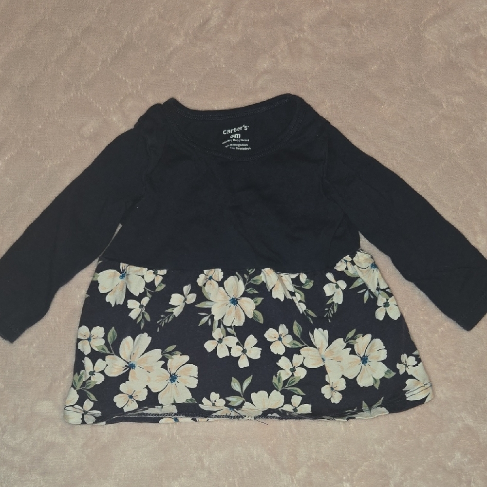 Carter's Black and Cream Long Sleeve Floral Tee